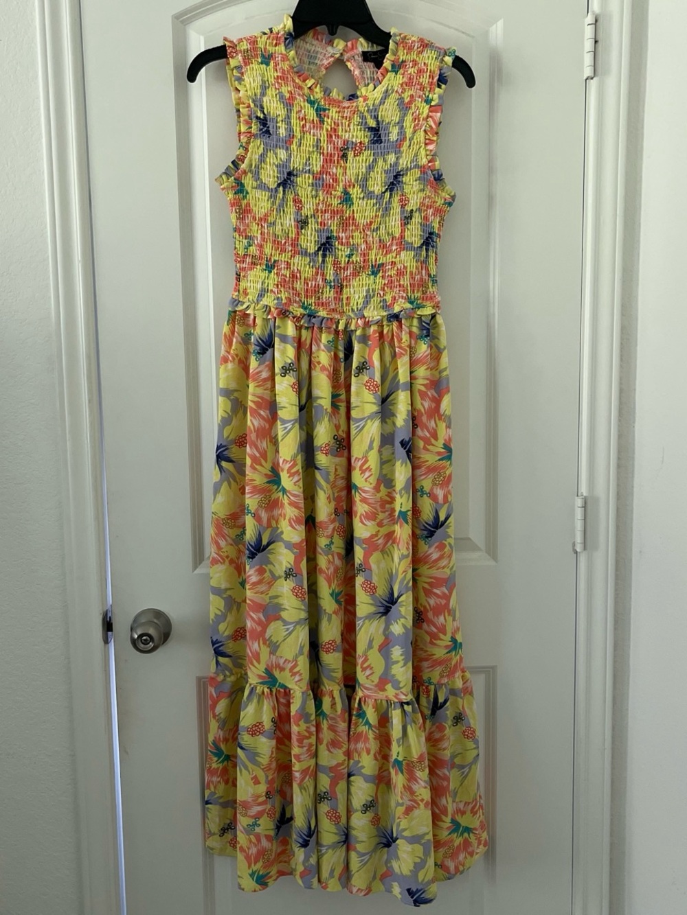 Jessica Simpson Yellow Tropical Smocked Maxi Dress